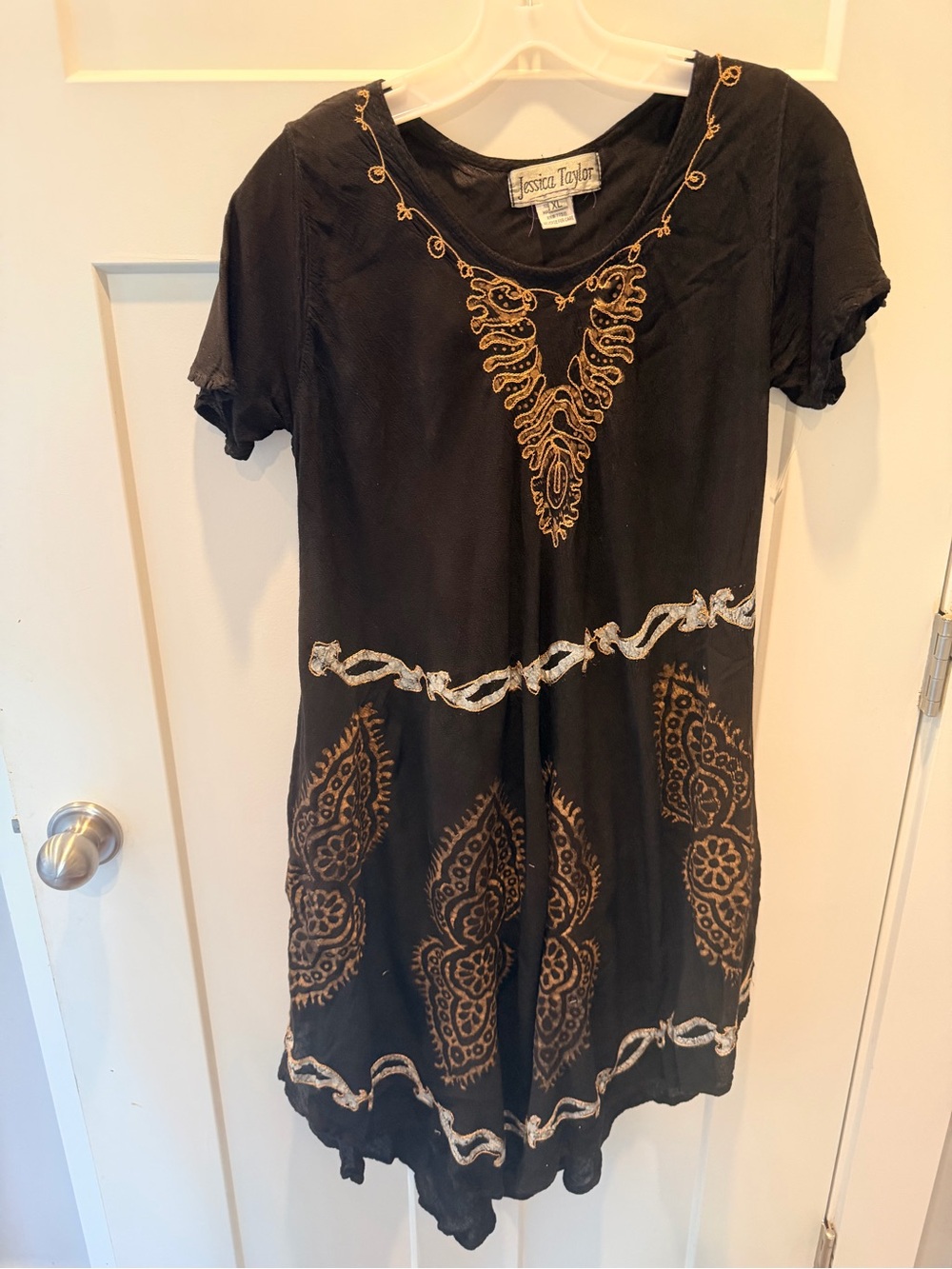 Jessica Taylor Black Embroidered Paisley Boho Tunic Dress Size XL